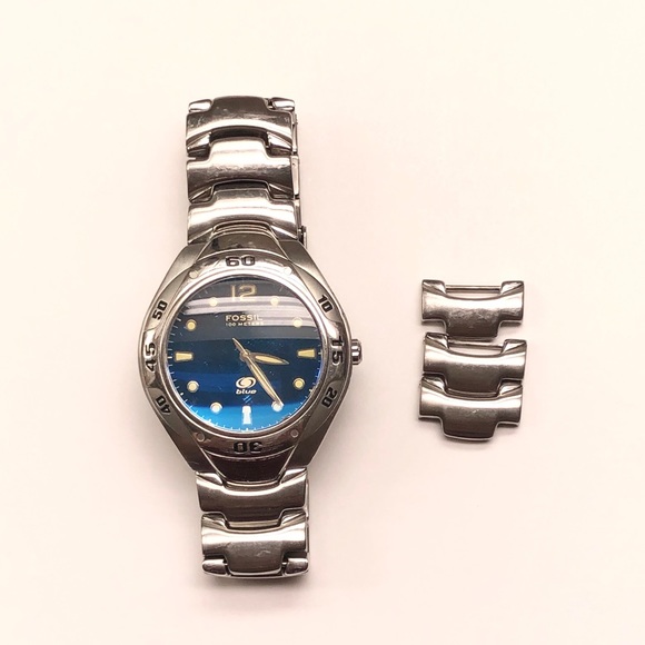 Vintage Fossil Blue Mens Watch Am3395 